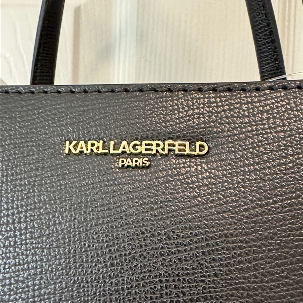 Karl Lagerfeld Black Maybelle Tote Bag With Crossbody Guitar Strap and Dust Bag - Picture 2 of 10